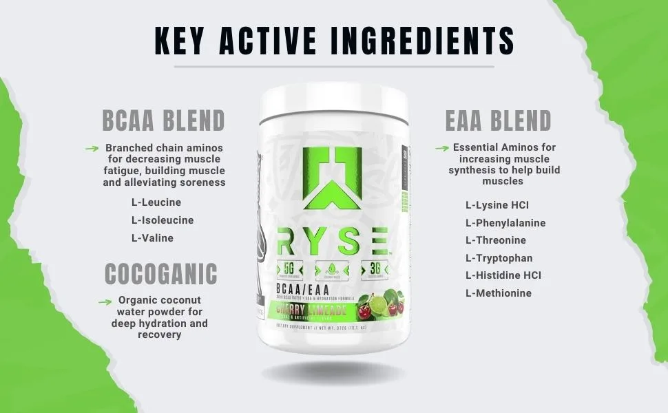 RYSE Core Series BCAA+EAA | Recover, Hydrate, and Build | With 5g Branched Chain Aminos and 3g Essential Aminos | 30 Servings (Cherry Limeade) - Ryse BCAA + EAA