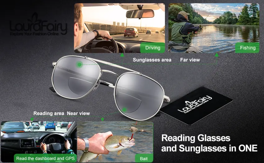 Bifocal Aviator Sun Readers, 1.0 Reading Sunglass for Women Men Protect UV400 Grey 1.0D - bifocal sun readers