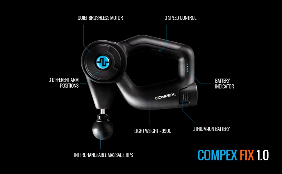 Compex Fixx 1.0 Massager, Therapy Device, Massage Gun, Massage Device, Percussion Massager, Handheld Massage Device - Compex Fixx 1.0 Massager, Therapy Device, Massage Gun