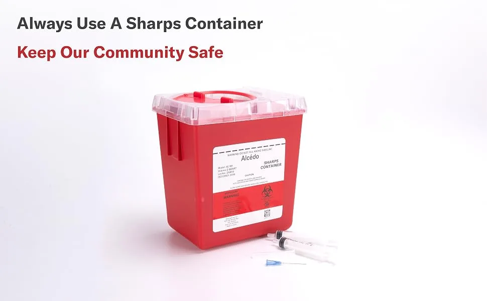 Alcedo Sharps Container for Home and Professional Use 2 Quart (3-Pack), Biohazard Needle and Syringe Disposal, Medical Grade - Biohazard Needle and Syringe Disposal medical