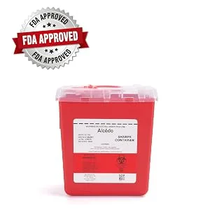 Alcedo Sharps Container for Home and Professional Use 2 Quart (3-Pack), Biohazard Needle and Syringe Disposal, Medical Grade - Strict Quality Standard