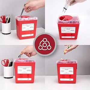 Alcedo Sharps Container for Home and Professional Use 2 Quart (3-Pack), Biohazard Needle and Syringe Disposal, Medical Grade - Versatile