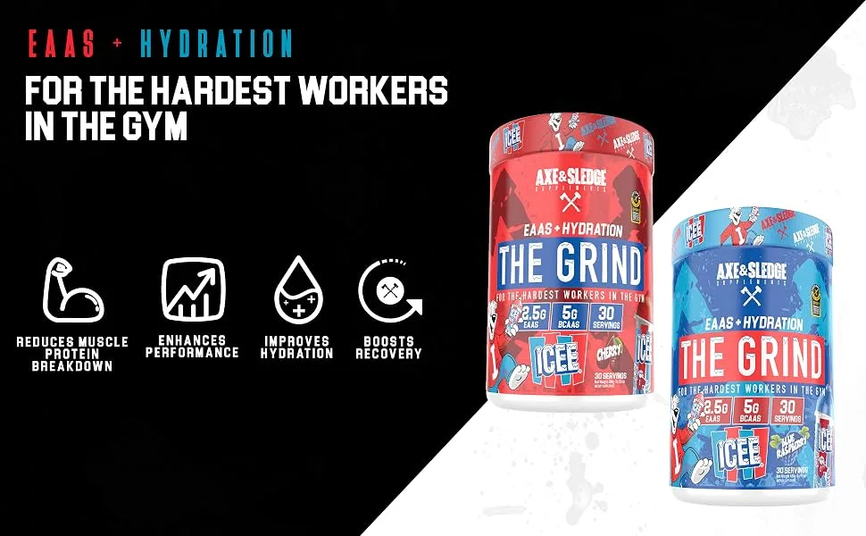 Axe & Sledge Supplements The Grind, Essential Amino Acids, Branched Chain Amino Acids & Electrolytes, Promotes Performance, Recovery, and Hydration, 30 Servings - The Grind EAAs+Hydration