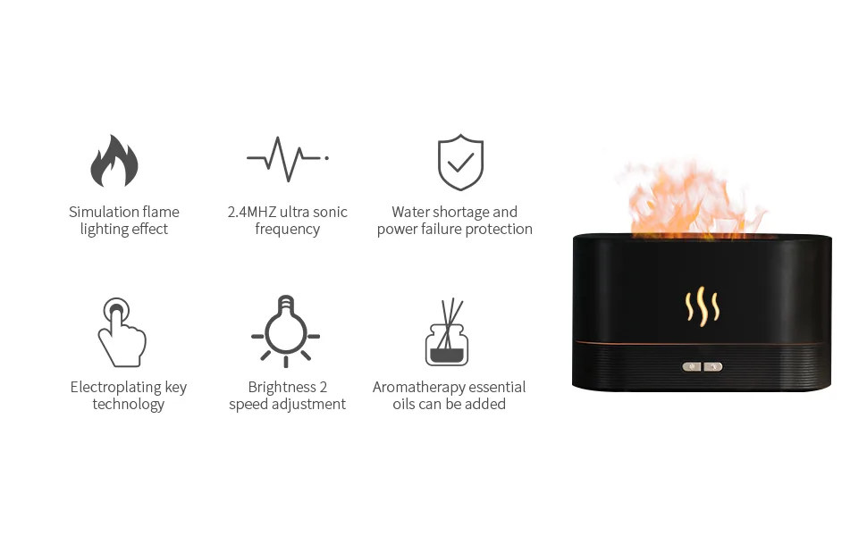 InFanso Essential Oil Diffuser BDQ701 180ml Aromatherapy Oil Diffuser Ultrasonic Cool Mist Diffuser with Waterless Auto Shut-Off Protection,2 Mist Mode Flame Lights for Home Office Black - diffuser