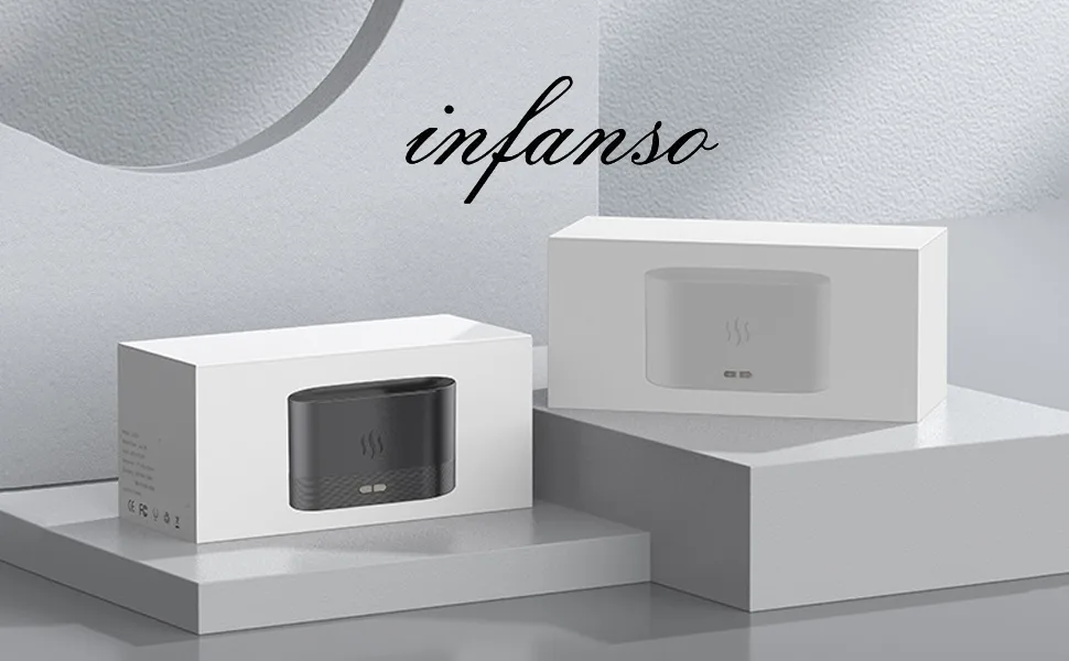 InFanso Essential Oil Diffuser BDQ701 180ml Aromatherapy Oil Diffuser Ultrasonic Cool Mist Diffuser with Waterless Auto Shut-Off Protection,2 Mist Mode Flame Lights for Home Office Black - oil diffuser