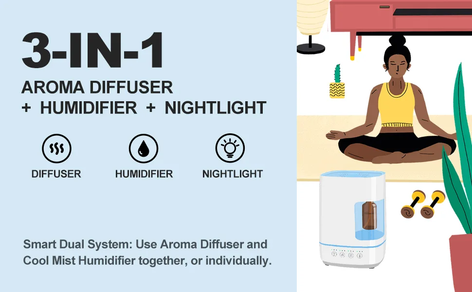 Diffusers for Essential Oils Large Room, Aromatherapy Diffuser with Auto Spray Oil Mist Design, Scent Air Machine for home, Smart Nebulizing Oil Diffuser with 1200ml Humidifier 7 Colors Light 2 Timers White-blue - 3.1.1 3-IN-1 Nebulizer Scent Diffuser with Humidifiers