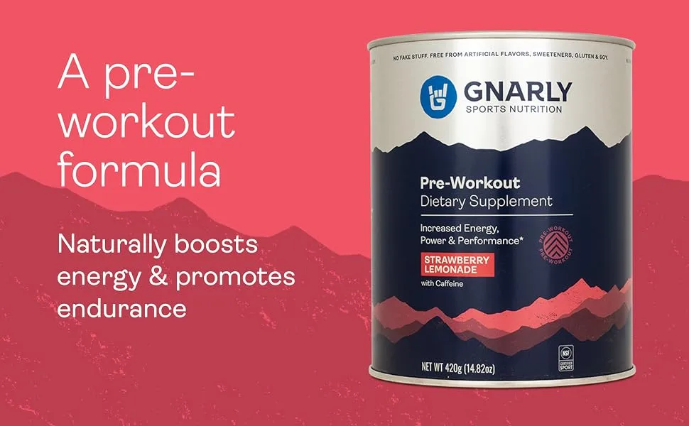 Gnarly Nutrition, Preworkout, Natural Energy Boost with Beta-Alanine, Citrulline Malate, Strawberry Lemonade, 14.82 Oz (30 Servings) - A pre-workout formula Naturally boosts energy And promotes endurance