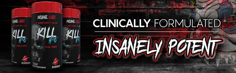 Insane Labz Kill H20, AMPiberry Infused Diuretic, Reduce Water Retention and Bloating Relief with Dandelion Root and Green Tea Extract, 20 Servings - insane labz, diuretic, fat burner, supplements, water weight loss, pre workout