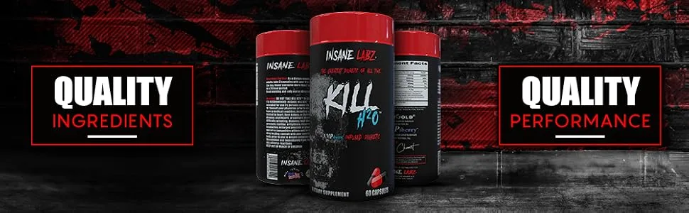Insane Labz Kill H20, AMPiberry Infused Diuretic, Reduce Water Retention and Bloating Relief with Dandelion Root and Green Tea Extract, 20 Servings - insane labz, diuretic, fat burner, supplements, water weight loss, pre workout