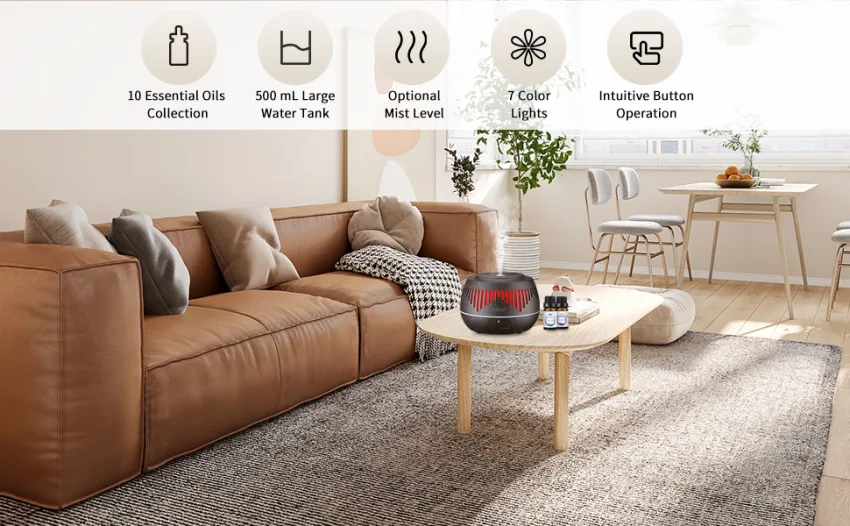 Aromatherapy Diffuser with 10 Essential Oils Set, 500ML Aroma Humidifier for Essential Oil Large Room, Bedroom Vaporizers Cool Mist Humidifier Gift Set TZ001 - essential oil diffuser