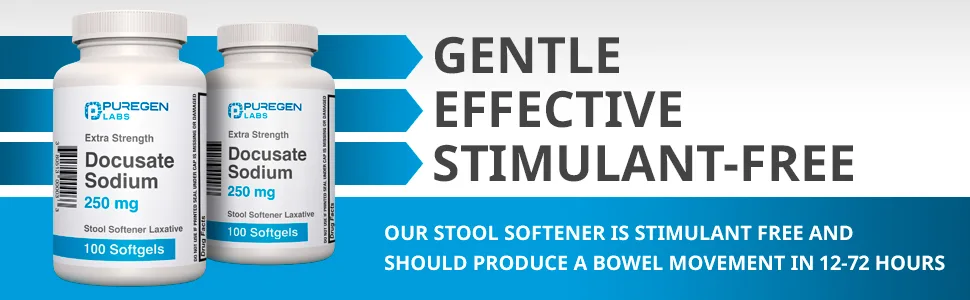 Puregen Labs Docusate Sodium 250mg Stool Softener Laxative | 100 sofgels | Gentle Constipation Relief | Extra Strength | Stimulant Free - Gentle Effective Stimulant Free