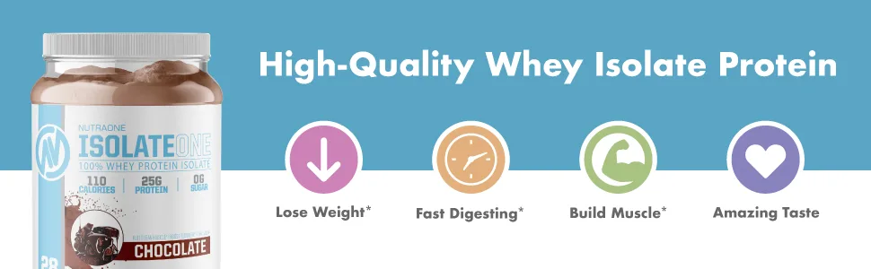 IsolateOne Whey Isolate Protein Powder by NutraOne – 100% Pure Whey Isolate Powder (Gourmet Chocolate - 2 lbs.) - High-Quality Whey Isolate Protein Lose Weight Fast Digesting Build Muscle Amazing Taste