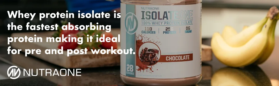 IsolateOne Whey Isolate Protein Powder by NutraOne – 100% Pure Whey Isolate Powder (Gourmet Chocolate - 2 lbs.) - Whey Protein Isolate is the fastest absorbing protein making it ideal for pre and post workout