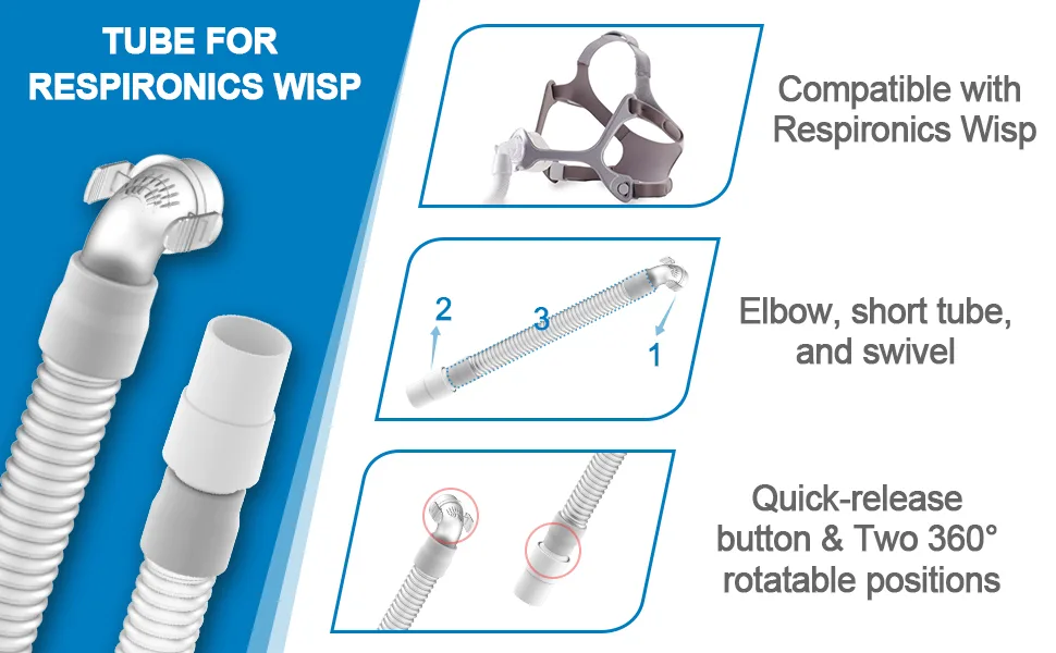 2 Packs Replacement Tube Assembly for Respironics Wisp, Include Short Tube & Elbow & Swivel, Replacement Tubing for Wisp(Not Compatible with DreamWisp), Medihealer CPAP Supplies - product information 3