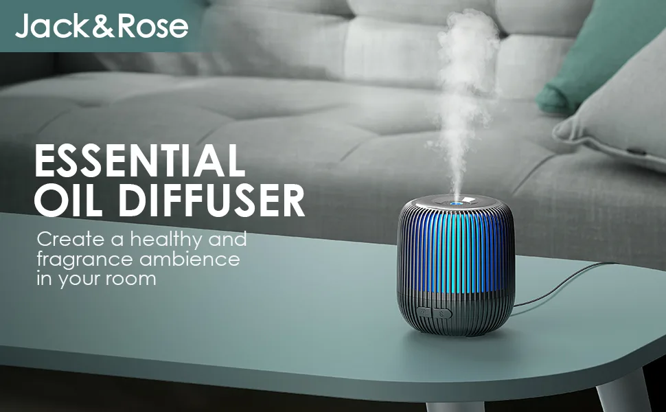 Jack & Rose Small Diffuser for Office Room Home, 140ml Air Diffuser, 7 Colors Changed Essential Oil Diffuser, Auto Off Function for Sleep Relax Work - 140ml Essential Oil Diffuser-can be used as Aromatherapy Diffuser, Humidifier or Night-light