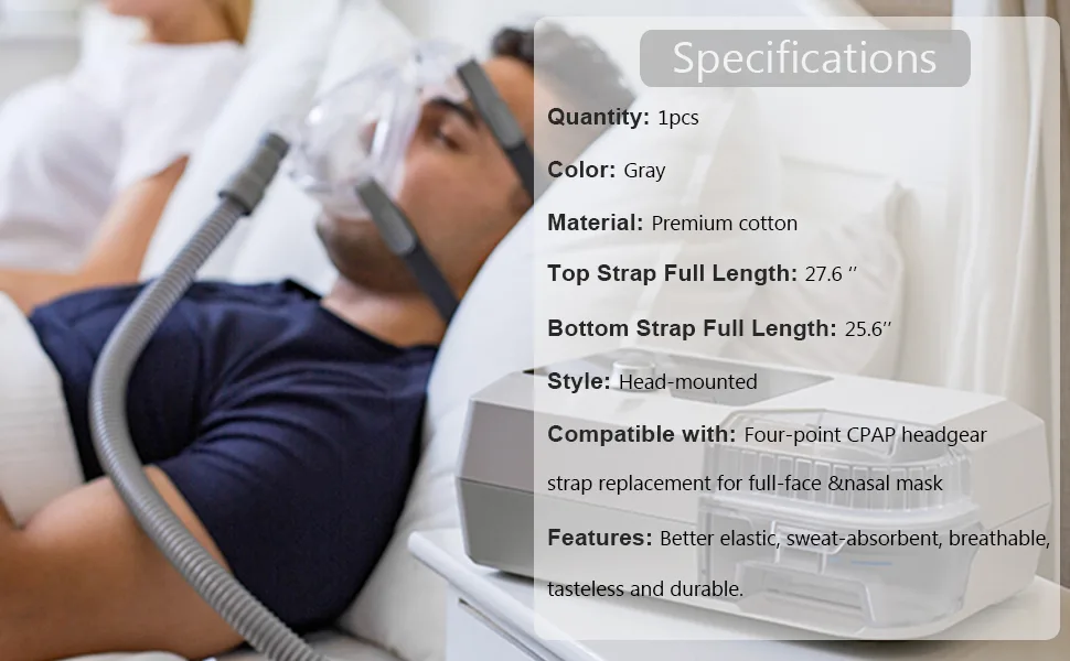 CPAP Mask Headgear Strap, Universal CPAP Headgear Strap for ResMed Mirage Series & Philips Respironics CPAP Mask, Comfortable Durable Stretchy Material, StandardGray (Headgear Only) (1PCS) - specification