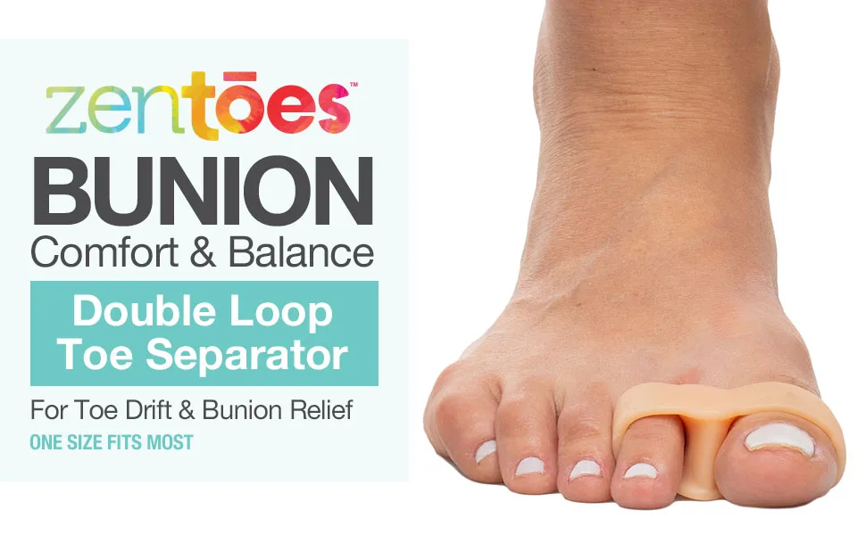 ZenToes Toe Separators with 2 Loops - Soft Gel Bunion Correctors 4 Pack (Beige)… Beige Gel - ZenToes double loop toe separator for toe drift and bunion relief