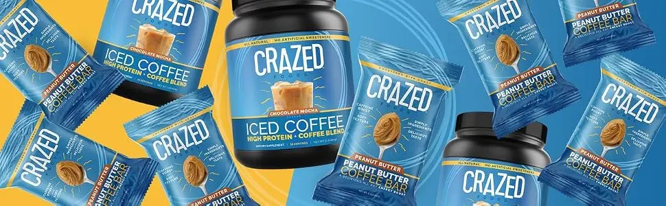 Crazed Foods, Peanut Butter Coffee Energy Bar, Simple Ingredients, Caffeine Boost, Soft Texture, 16g of Protein,12 Bars - product information 2