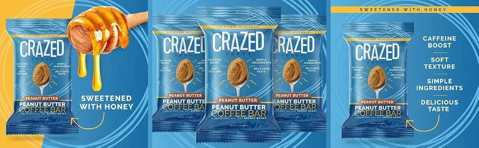 Crazed Foods, Peanut Butter Coffee Energy Bar, Simple Ingredients, Caffeine Boost, Soft Texture, 16g of Protein,12 Bars - product information 3