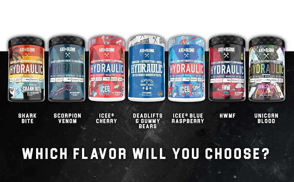 Axe & Sledge Supplements Hydraulic Stimulant-Free Pre-Workout with Nitrosigine, AgmaMax, HydroMax & Creatine MagnaPower, Increases Performance, Focus, & Pumps, 20/40 Servings Scorpion Venom - Hydraulic Flavor Profiles