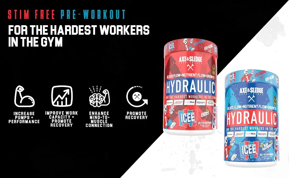 Axe & Sledge Supplements Hydraulic Stimulant-Free Pre-Workout with Nitrosigine, AgmaMax, HydroMax & Creatine MagnaPower, Increases Performance, Focus, & Pumps, 20/40 Servings Scorpion Venom - Hydraulic For The Hardest Workers in the Room