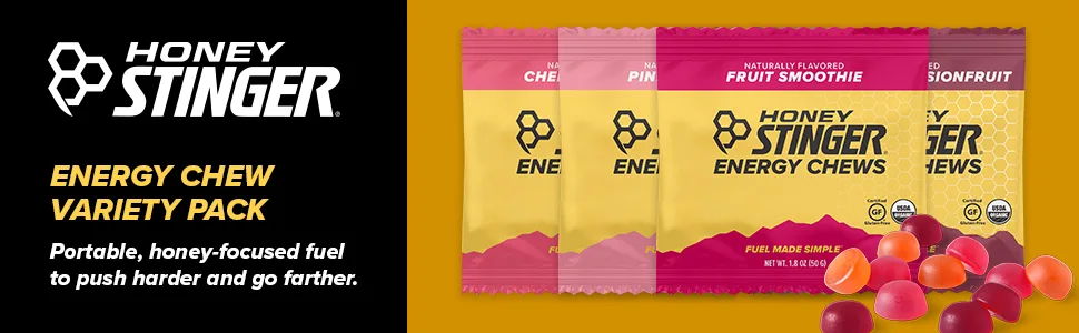 Honey Stinger Organic Energy Chews – Variety Pack With Sticker – 4 Count – 1 of Each – Gummy Energy Source for Any Activity – Cherry Blossom, Pink Lemonade, Pomegranate Passionfruit & Fruit Smoothie - product information 1