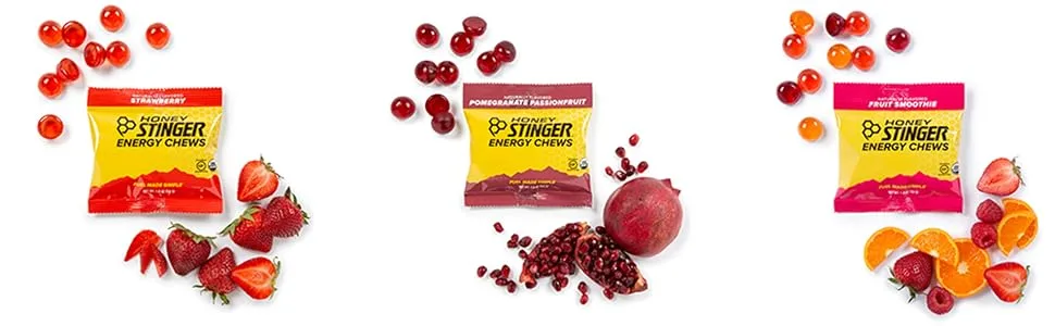 Honey Stinger Organic Energy Chews – Variety Pack With Sticker – 4 Count – 1 of Each – Gummy Energy Source for Any Activity – Cherry Blossom, Pink Lemonade, Pomegranate Passionfruit & Fruit Smoothie - product information 2