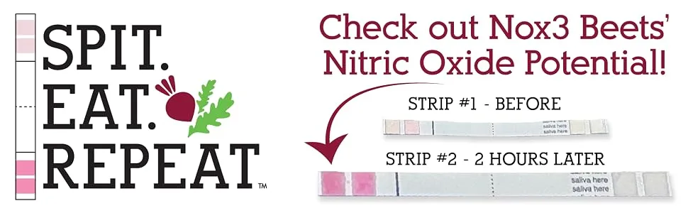 Bionox Nox3 Organic Beetroot with Nitric Oxide Test Strips, Blood Pressure Support, Delicious Dark Cherry Flavor, Beet Superfood, 30 Days - Spit. Eat. Repeat.