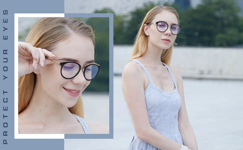 hunsquer Blue Light Blocking Glasses - Women/Men Retro Round Computer Reading Fashion Glasses Non Prescription (2020 black+douhua), 135mm - hunsquer GLASSES