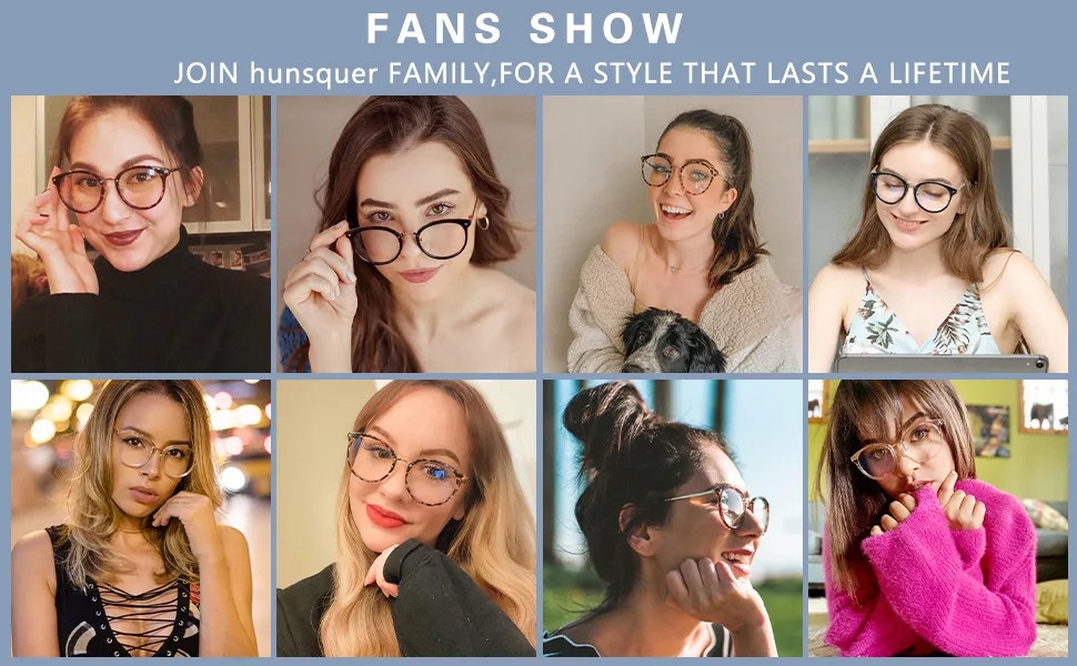 hunsquer Blue Light Blocking Glasses - Women/Men Retro Round Computer Reading Fashion Glasses Non Prescription (2020 black+douhua), 135mm - product information 8