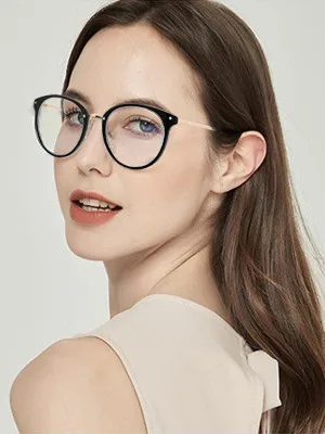 hunsquer Blue Light Blocking Glasses - Women/Men Retro Round Computer Reading Fashion Glasses Non Prescription (2020 black+douhua), 135mm - Long Warking