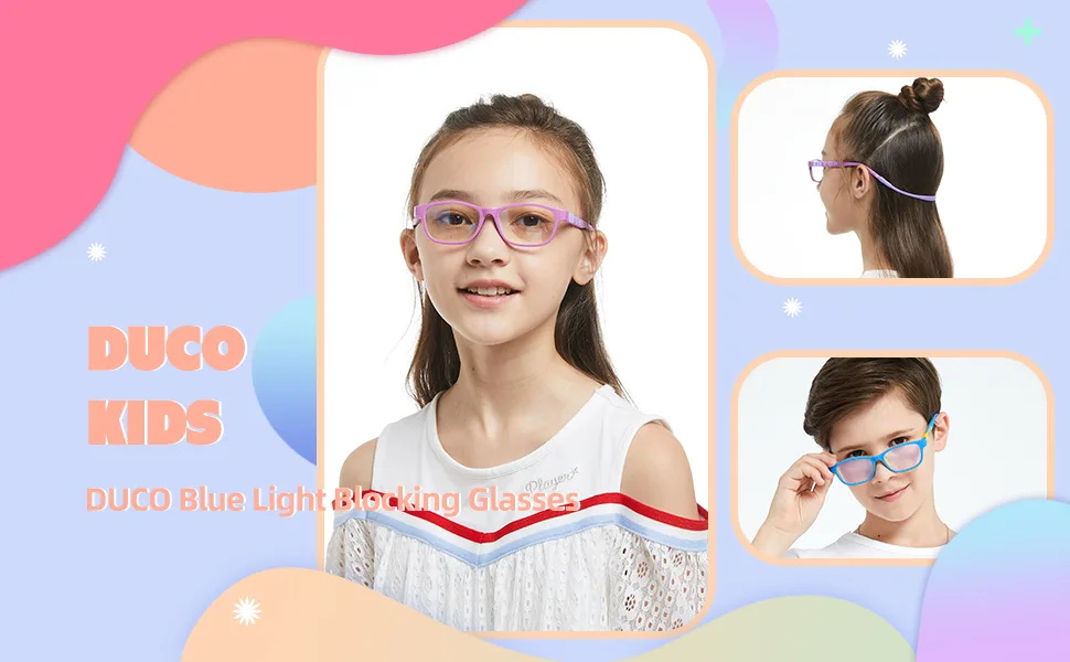 Duco Square Frame Blue Light Blocking Glasses for Kids Anti-Glare Gaming Computer Glasses Eyeglasses for Boys and Girls Age 5-10 K025 (Black Red) - product information 2