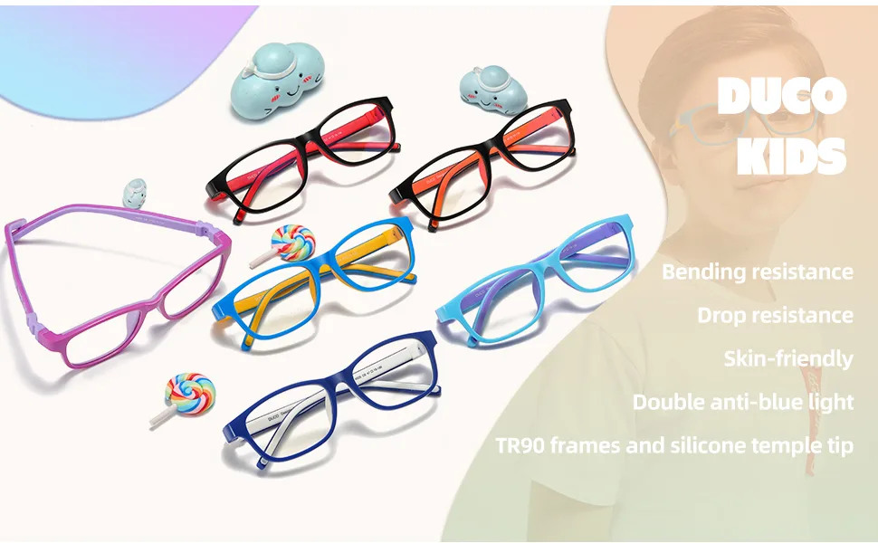Duco Square Frame Blue Light Blocking Glasses for Kids Anti-Glare Gaming Computer Glasses Eyeglasses for Boys and Girls Age 5-10 K025 (Black Red) - product information 5