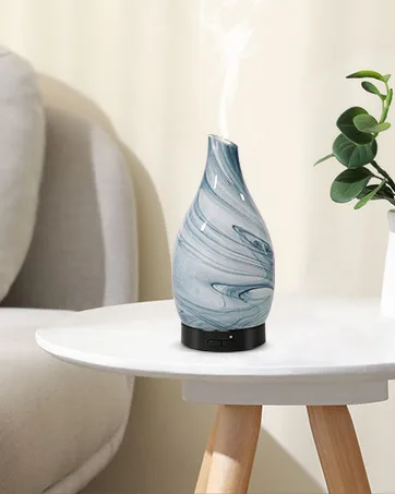 Glass Essential Oil Diffuser Ultrasonic Aromatherapy Diffuser Electric Aroma Cool Mist Diffuser Humidifier with 7 LED Light 2 Mist Mode for Home Office Yoga SPA - Blue Ink 100ML Blue Ink-100ml - glass