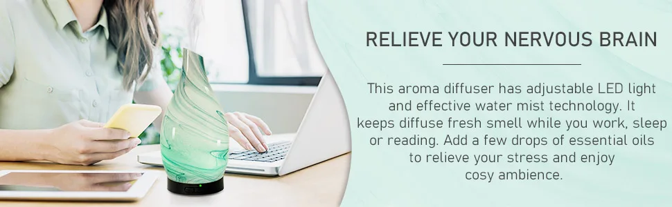 Glass Essential Oil Diffuser Ultrasonic Aromatherapy Diffuser Electric Aroma Cool Mist Diffuser Humidifier with 7 LED Light 2 Mist Mode for Home Office Yoga SPA - Blue Ink 100ML Blue Ink-100ml - HUMIDIFIER