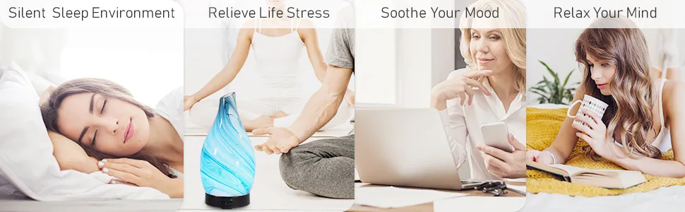 Glass Essential Oil Diffuser Ultrasonic Aromatherapy Diffuser Electric Aroma Cool Mist Diffuser Humidifier with 7 LED Light 2 Mist Mode for Home Office Yoga SPA - Blue Ink 100ML Blue Ink-100ml - product information 9