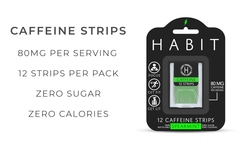 Habit Caffeine Strips | 80mg Caffeine Per Serving | 3 Pack = 36 Energy Strips, Spearmint Spearmint 3 Pack = 36 Energy Strips - product information 2