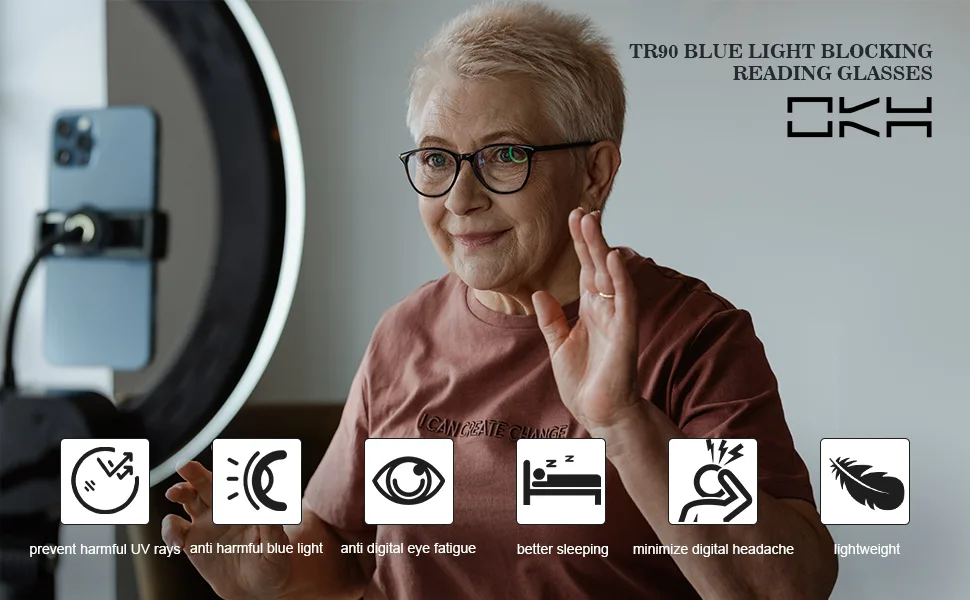 OKH 5-pack Blue Light Glasses, Reading Glasses with Spring Hinge TR90 Frame, Unbreakable Readers, Anti Eye Strain/Headache 5-pack Round 3.0 x - reading glasses blue light blocking reader glasses for women men blue light glasses