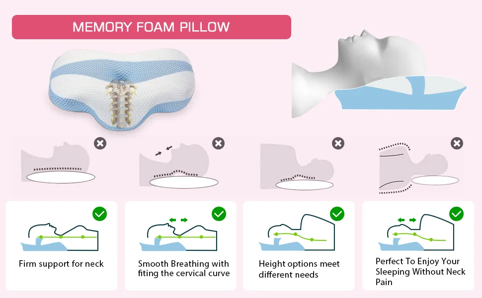 Shiya Cervical Pillow for Neck Pain Relief, Hollow Design Odorless Memory Foam Pillows, Ergonomic Orthopedic Bed Pillows for Sleeping, Comfort Support for Side, Back, Stomach Sleeper - Memory Foam Pillows