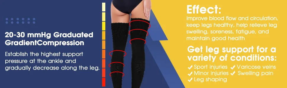 2 Pairs Thigh High Compression Stockings Footless 20-30 mmHg Compression Stockings with Silicone Dot Band for Unisex (Beige, Black,Medium) Beige, Black Medium - product information 2