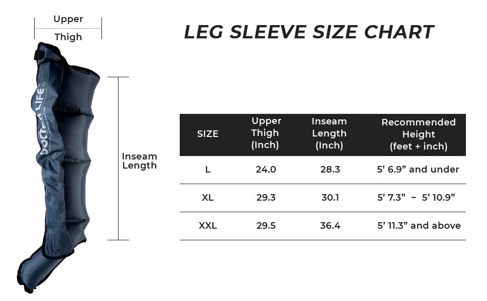 [DOCTOR LIFE] SP-2000, L Boots, Sequential Air Compression Leg Massager. Blood & Lymphatic Circulation Therapy System. 4.(SP-2000) Device, L boots - size chart