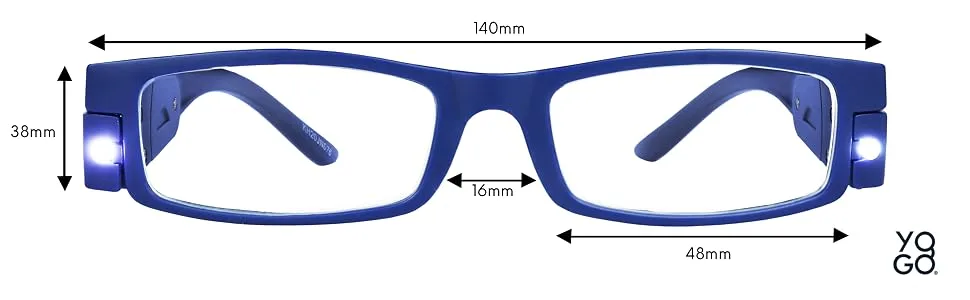 Reading Glasses with Light Bright LED Lighted Magnifier Nightime Reader Women Men Clear Vision Lighted Eye Glasses 2pk 2 Black 3.5 x - Lighted reading glasses frame dimensions 38mm height 16mm bridge 48mm lens width Comfortable small