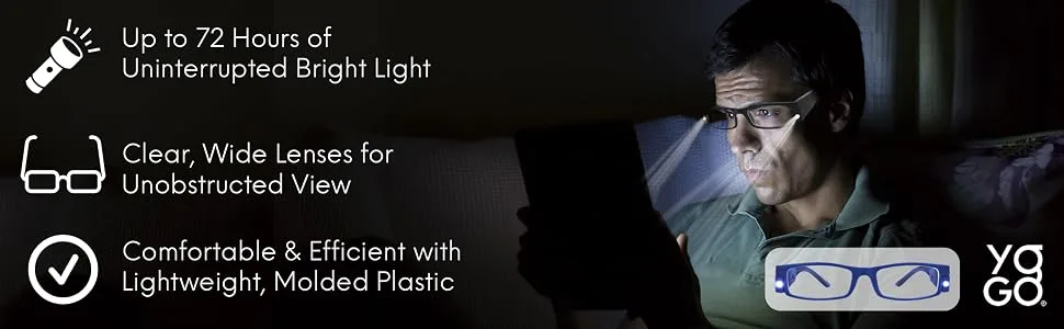 Reading Glasses with Light Bright LED Lighted Magnifier Nightime Reader Women Men Clear Vision Lighted Eye Glasses 2pk 2 Black 3.5 x - Man reading from his phone with the lighted reading glasses prevents eyestrain effiecient chic cool