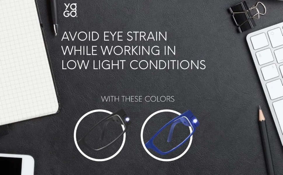 Reading Glasses with Light Bright LED Lighted Magnifier Nightime Reader Women Men Clear Vision Lighted Eye Glasses 2pk 2 Black 3.5 x - Multiple color variations black and blue 2 set comfortable cool work and home crafts tools