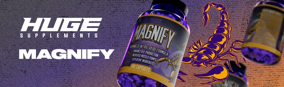 Huge Supplements, Magnify Nitric Oxide Supplement, Advanced N.O. Booster, Scientifically Based Ingredients for Intense Muscle Pumps, Increase Vasodilation & Explosive Workouts (180 Capsules) - Huge Supplements Magnify