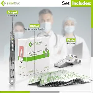 Cynamed 3-Piece Professional Dermaplaning Tool Kit  - 100 Surgical Dermaplane - Scalpel handle blade remover carbon steel stainless Cynamed Swann Morton