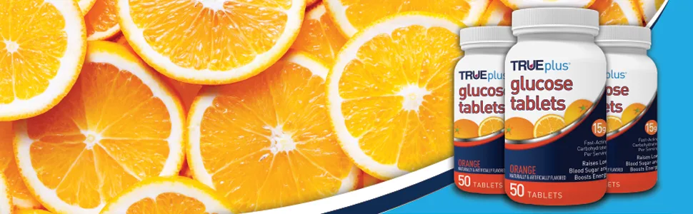 TRUEplus Glucose Tablets - Orange - 50 Tablet - TRUEplus glucose tablets glucose tabs orange flavor bulk tablets diabetic supplies sugar