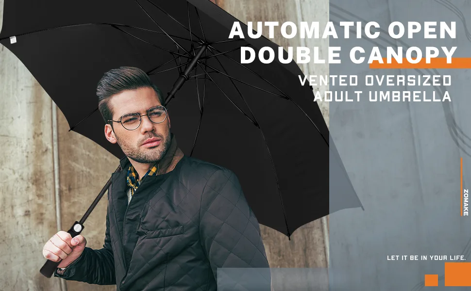 ZOMAKE Golf Umbrella 62 Inch Large Windproof Umbrellas Automatic Open Oversize Rain Umbrella with Double Canopy for Men - Vented Stick Umbrellas(Black) Black 62 Inch - ZOMAKE Golf Umbrella