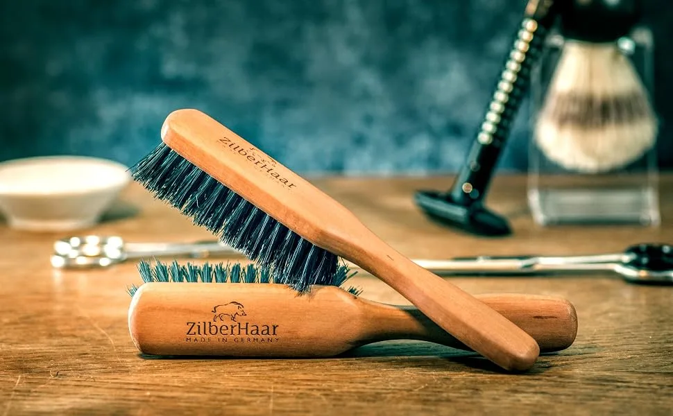ZilberHaar Regular Beard Brush - Soft Boar Bristles - Beard grooming brush for men - Straightens and Promotes beard growth - Works with Beard Oils and Balms - Essential for beard care kits - beard brush, hero, soft, regular