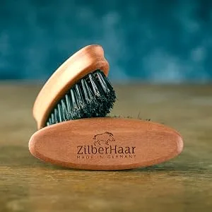 ZilberHaar Pocket Mustache and Beard Brush - Stiff Boar Bristles Small Brush - Perfect Beard Grooming Tool - Relieves beard itch - Short and Medium - Made In Germany - beard brush, pocket,